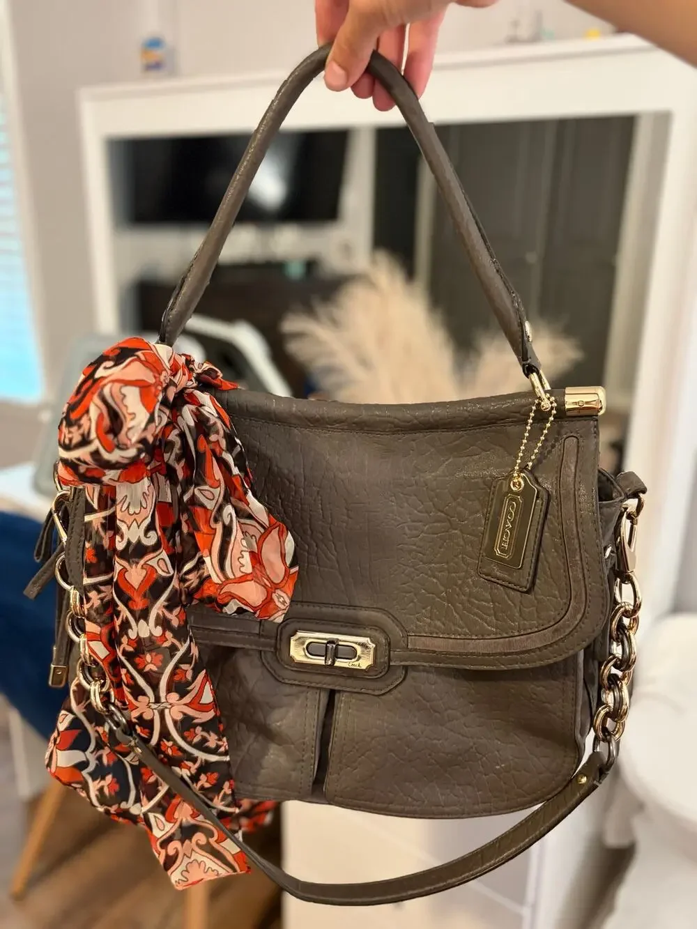 Coach 17781 Grey Chelsea Flagship Dowel Shoulder Bag Pebbled Leather Satchel
